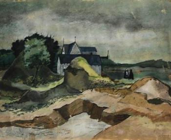 Kelly Fearing, Untitled (Landscape), Gouache on paper, 1947